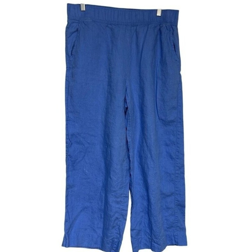 Linen Lounge Pants Elastic Waist Blue Relaxed Fit‎ Womens M